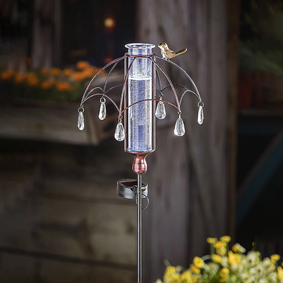 36" Solar Rain Gauge with Umbrella Embellished Design