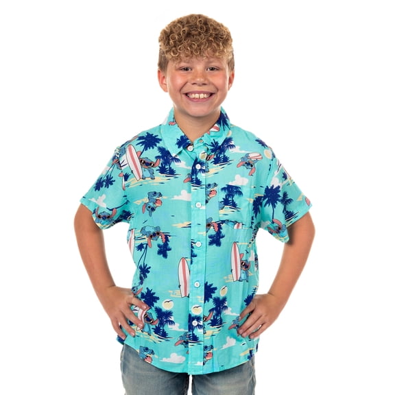 Disney Stitch Hawaiian Shirt Boys' Button-Up Short Sleeve Woven Top