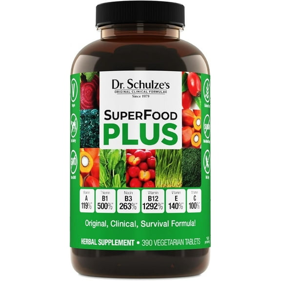 Dr. Schulze's SuperFood Plus | Vitamin & Mineral Herbal Organic Concentrate | Daily Nutrition & Increased Energy | Gluten-Free & Non-GMO | Vegan | 390 Tabs