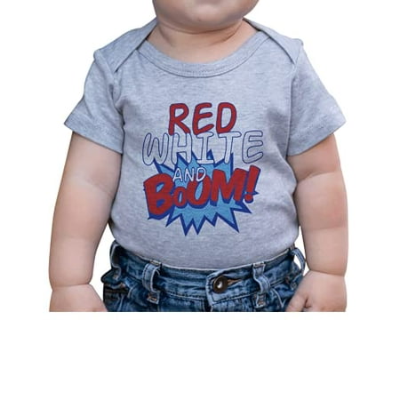 

7 ate 9 Apparel Kids 4th of July Red White Boom Fireworks Patriotic Grey Onepiece