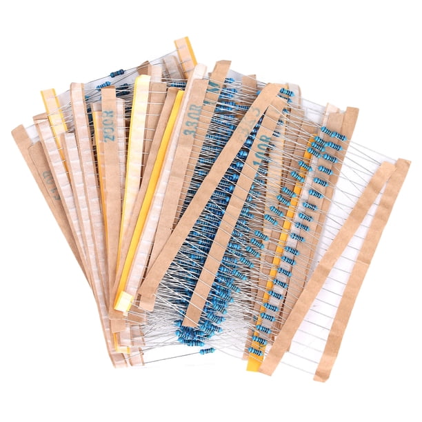 Kit de 600 resistencias de 1/4 W, surtido de resistencias de película metálica con anillo de 5 colores, precisión del 1 %, 10 Ω-1 MΩ