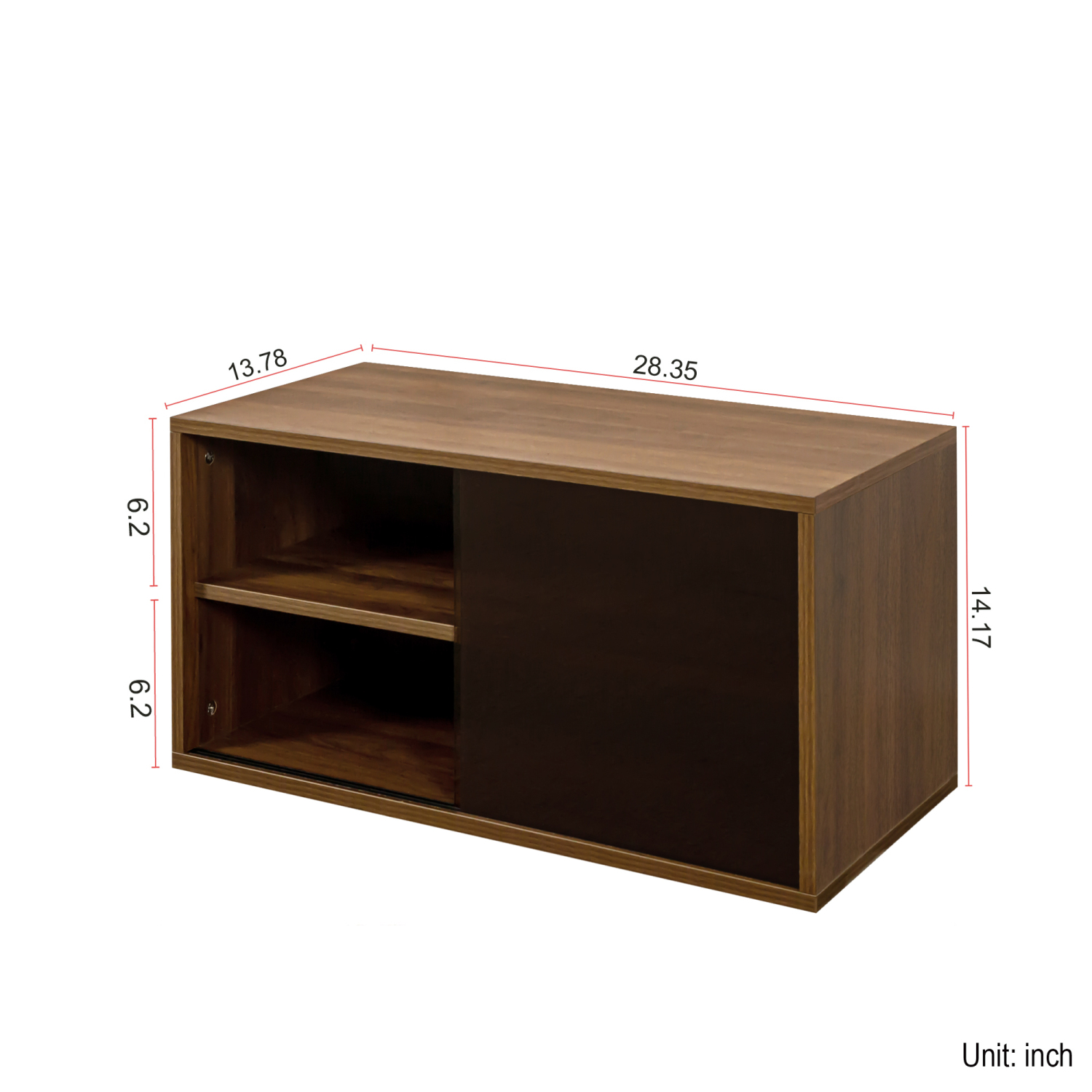 Lisonu Stackable Storage Cabinet with Sliding Glass Doors, Modular Media Console and Display Shelf, Modern Low-Profile Organizer, Walnut