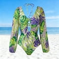 thumbnail image 2 of Levmjia Women's Modest Long Sleeve Printed One Piece Swimsuit High Elasticity Nylon Spandex High Waist Tummy Control Swimwear for Women Plus Size S - XL Vintage Leaf Print Bathing Suit, 2 of 9