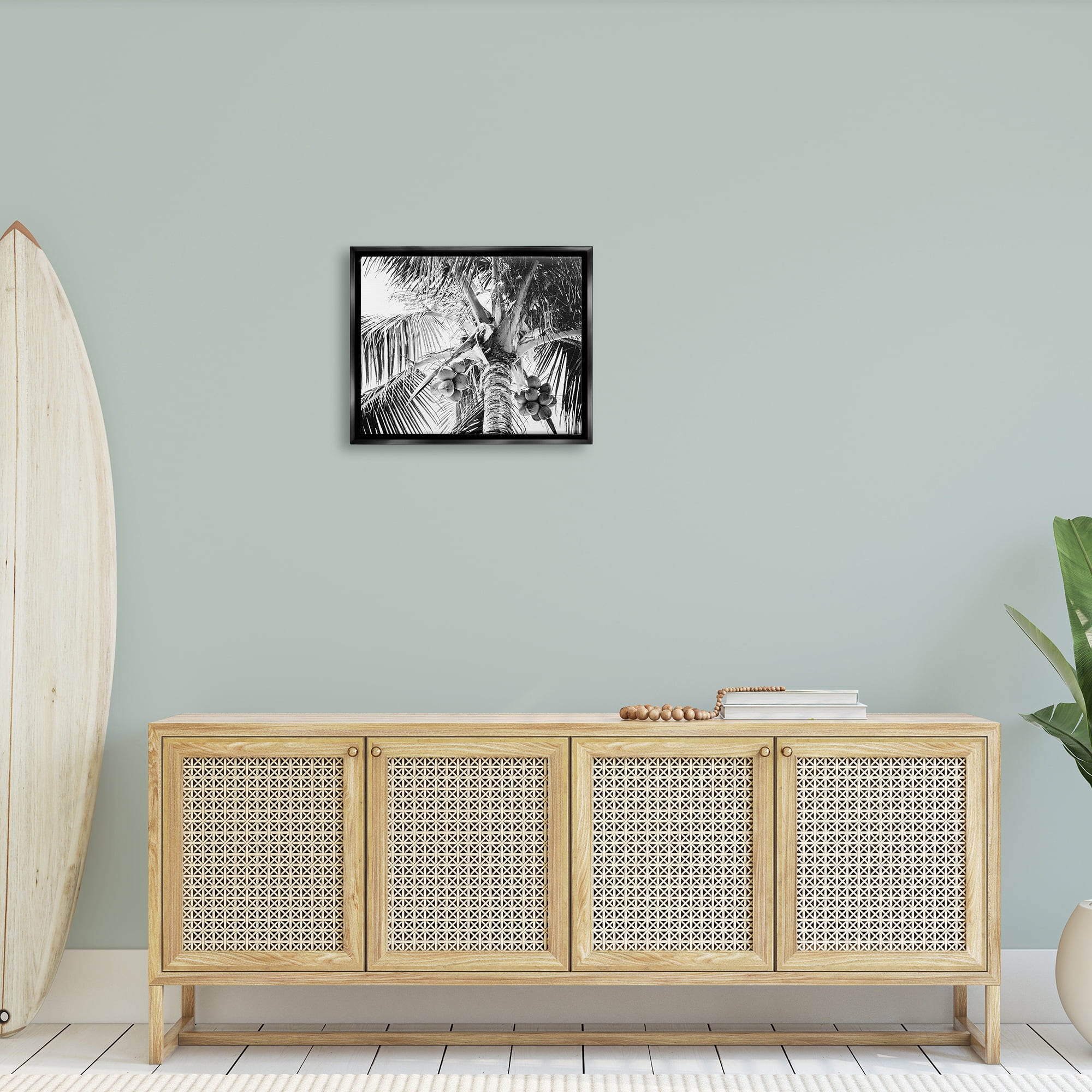 Stupell Industries Tropical Coconut Fruits Growing Monochrome Palm Tree Photograph Jet Black Floating Framed Canvas Print Wall Art, Design by Two Smart Blondes