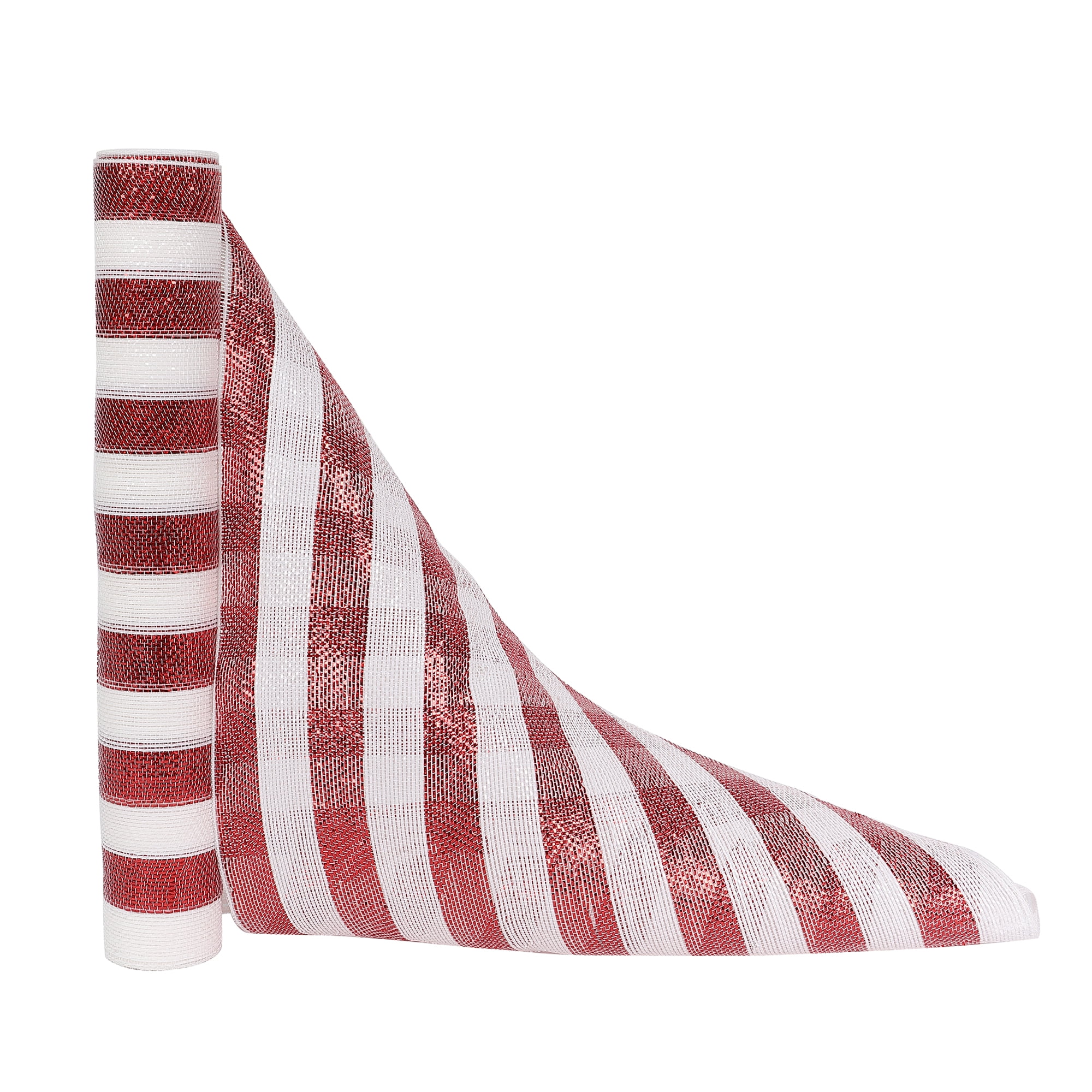 Holiday Time 21 po x 5 vg Poly maille  avec métallisé, Rayé rouge et blanc POLYMESH À LIGNES ROUGES ET BLANCHES DE 21 PO