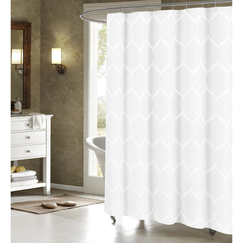 OffWhite Jacquard Fabric Shower Curtain WhiteTrellis Design. 70" x 72