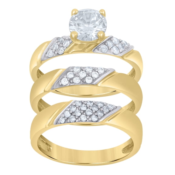 10k Two-Tone Gold Womens Princess-Cut Cubic Zirconia Halo Bridal Ring Set