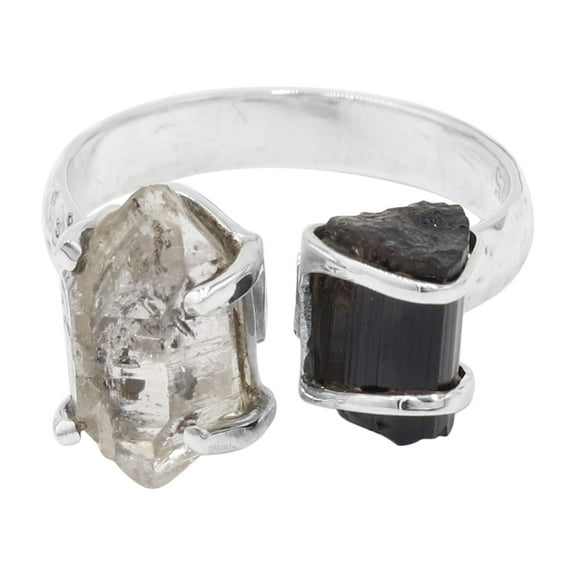 Herkimer Ring Sterling Silver Ring Black Tourmaline Ring Statement Ring Unique Ring Handmade Ring for Women's
