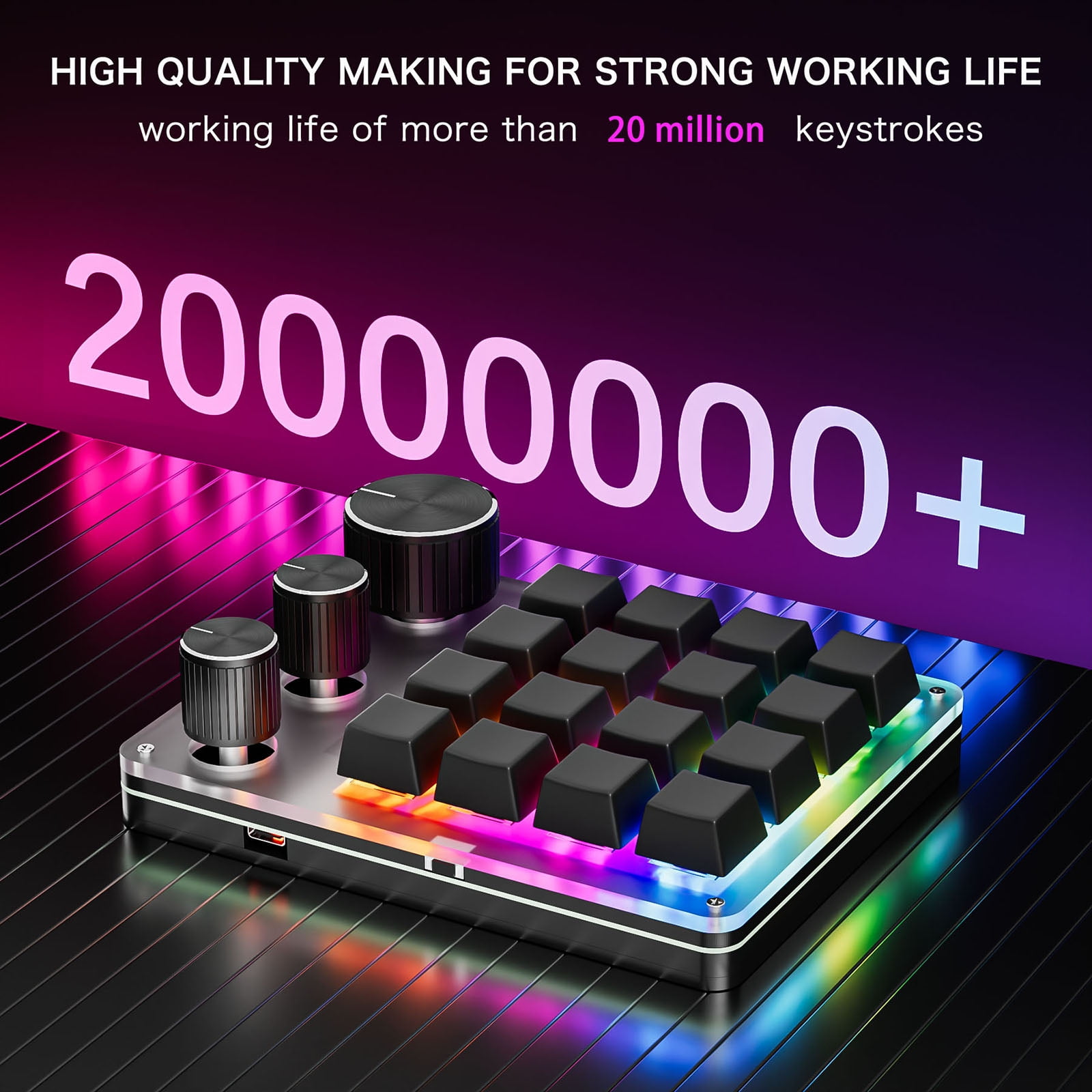 USB C 16 Key Programmable Keypad with 3 Knobs Hotswap Mechanical Gaming Keyboard Enhances Office Productivity
