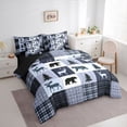 thumbnail image 3 of Feelyou Farmhouse Moose Bear Bedding Comforter Set 7pcs, Retro Blue Stripes Buffalo King Bedding Sets, Rustic Tree Botanical Reversible Bed Sheets, Luxury Bedroom Decor, 3 of 7