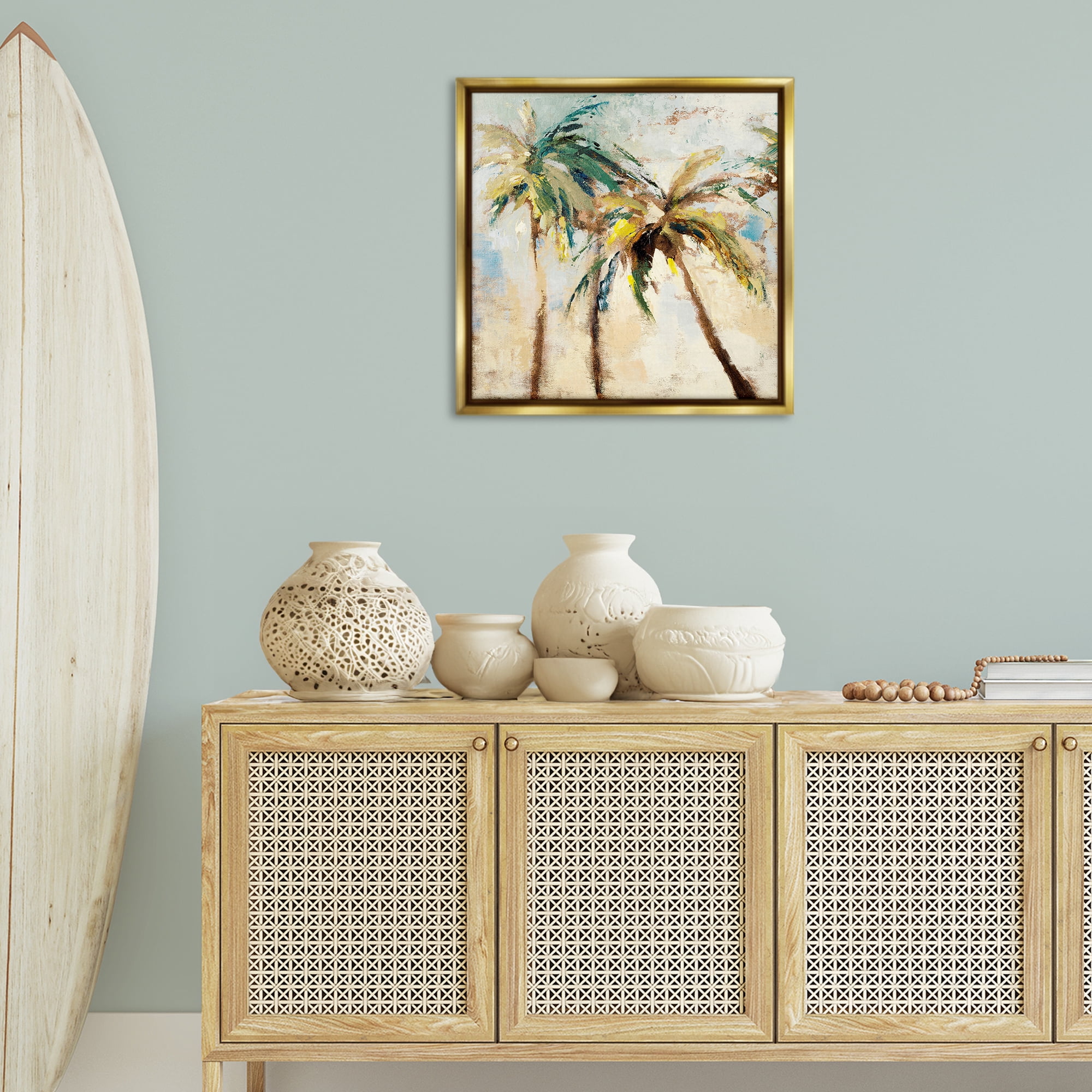 Stupell Industries Tall Palm Trees Abstract Botanical & Floral Painting Gold Floater Framed Canvas Art Print Wall Art, 25 x 25