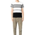 thumbnail image 4 of Camisetas para hombres INSPIRE CHIC con bloque de color, cuello redondo y mangas cortas S Negro Blanco Gris, 4 of 6