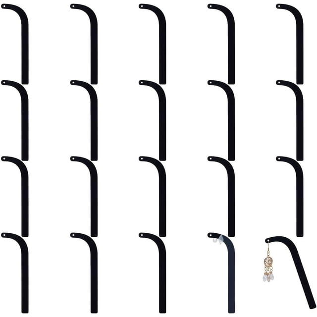20 piezas de palillos de prueba de aretes acrílicos negros, expositores de aretes sin prueba, herramienta de prueba con forma curva, tira de prueba para aretes y aretes tipo botón, tira curva.