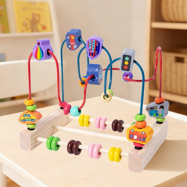 Uklsqma Children'S Wooden Multi-Functional Threading Large Bead Toy | Early Education Color Cognition Building Blocks | Fine Motor Skills Development | Indoor Learning Play for Toddlers