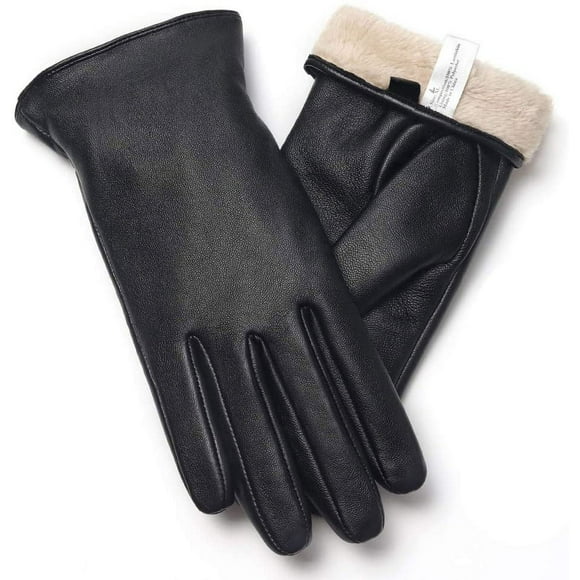 Leather Gloves Women Touch Screen Gloves Warm Winter Driving Glove Hull-Hand Black S
