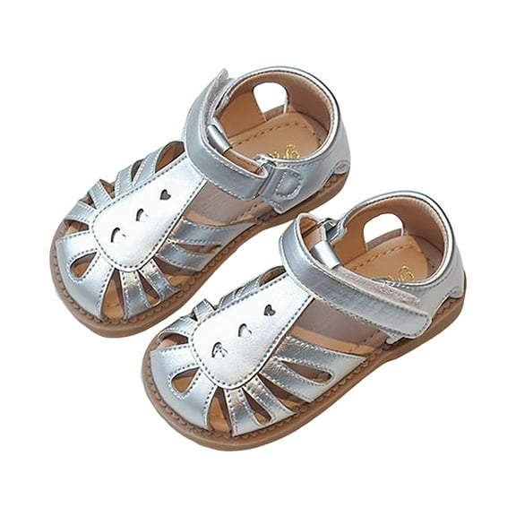 Gibobby Boys Girls Summer Water Sandals Closed Toe Lightweight Outdoor Sport Shoes(Silver,8-9 Years)