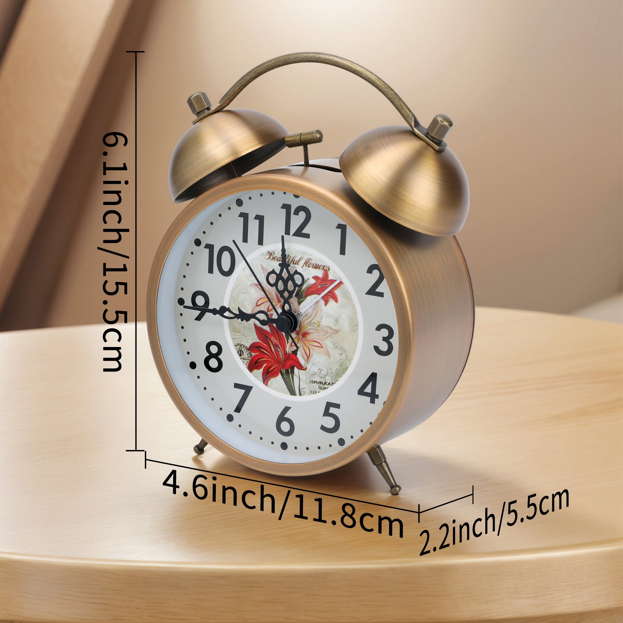 Unique Bargains Vintage Mechanical Alarm Clock Bird Pattern 4.6"L x 2.2"W x 6.1"H