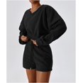 thumbnail image 3 of Women Two Piece Outfits Tracksuit Half Zip Lapel Cap Sleeve Sweatshirt High Waist Drawstring Shorts Set Sweatsuit, 3 of 6