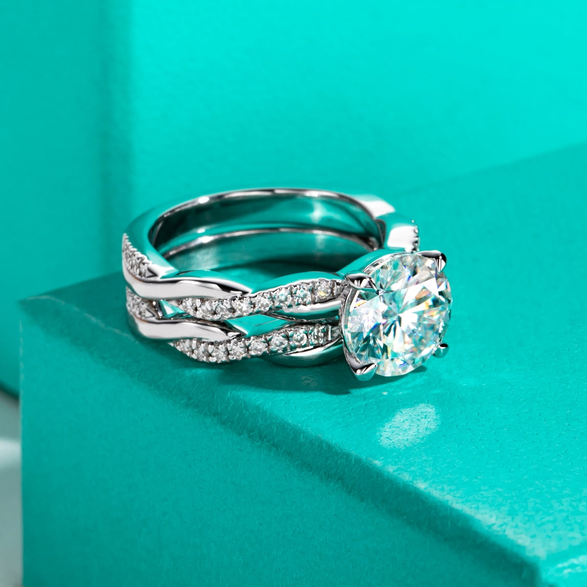 AnuClub Round Cut Moissanite Wedding Rings Sets 3.384 Infinity Bridal Set D Color VVS1 925 Sterling Silver Twisted Vine Engagement Promise Anniversary Ring for Women With Certificate
