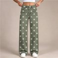 thumbnail image 6 of Ltctricy Girls Pants Polka Dot Wide Leg Trousers with Pockets High Waisted Kids Pants Fall Casual Streetwear(Army Green,11-12 Years), 6 of 7