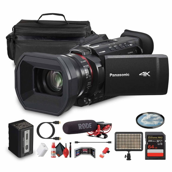 Panasonic HC-X1600 UHD 4K HDMI Lightweight Compact Camcorder with 24x Zoom (HC-X1600)   Mic   Case   LED Light   64GB Memory Card   USB-C Cable   Cleaning Kit   USB-C Adapter   HDMI Cable   More