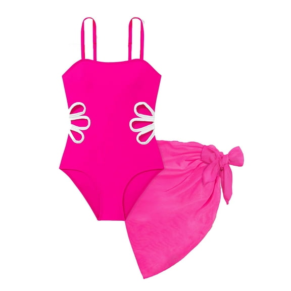 Kids Swimsuit Girls Adjustable Straps Cut Out One Piece Bathing Suit Bikini Set with Cover Ups Skirt Cute Bikinis for Kids