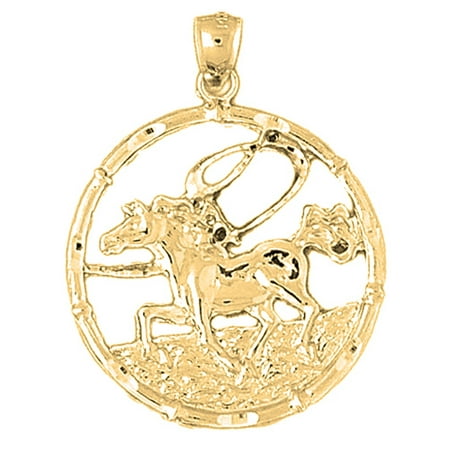 Chinese Silver Horse - Yellow Gold-plated 925 Sterling Silver Chinese Zodiacs - Horse Pendant - 38 mm (Approx. 5.44 grams)