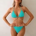thumbnail image 3 of Minjewel Women's Sexy Two-Piece Bikini Set with Chain String Detail & Adjustable Ties, Triangle Top for Beach, Pool & Vacation Swimsuits,Cyan L, 3 of 6