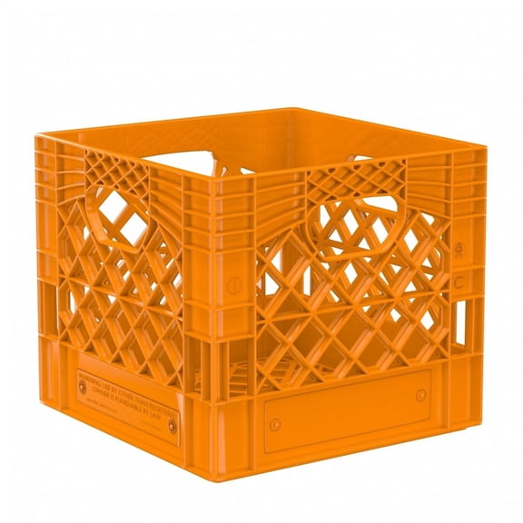 Heavy Duty Plastic Storage Milk Crate 16QT, Square Lattice Design, Stackable Utility Organizer Bin, 13x13x11 Inch, Made in USA (Orange)