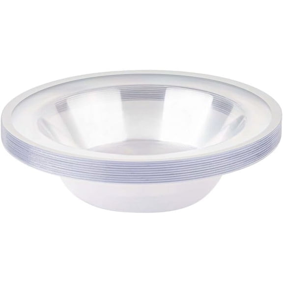 EcoQuality 12 oz White Plastic Soup Bowls with Gold Rim, Disposable Round Salad Bowls, Heavy Duty Party Tableware, 10 Pcs