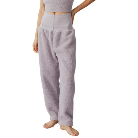 Kaliqueen Coral Fleece Pajama Pants for Women Soft Fluffy Winter Warm Straight Lounge Pj Pants Casual Comfy Solid Color Pants