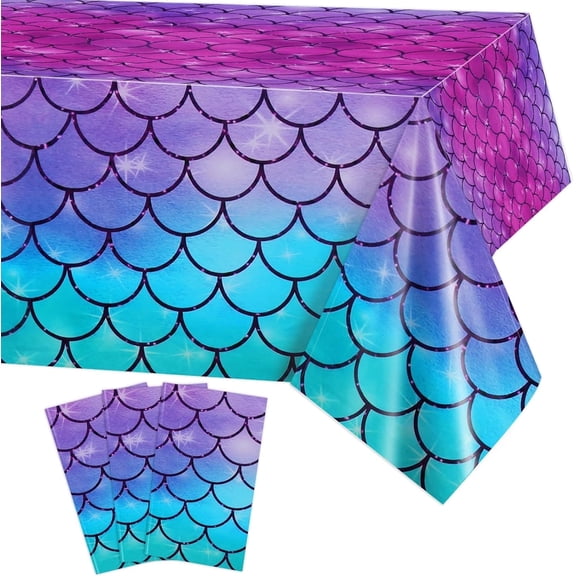 Mermaid Tablecloths 3 Pack, Mermaid Scales Plastic Table Cover 87x51 inch for Birthday Under The Sea Princess Mermaid Party Supplies Decor