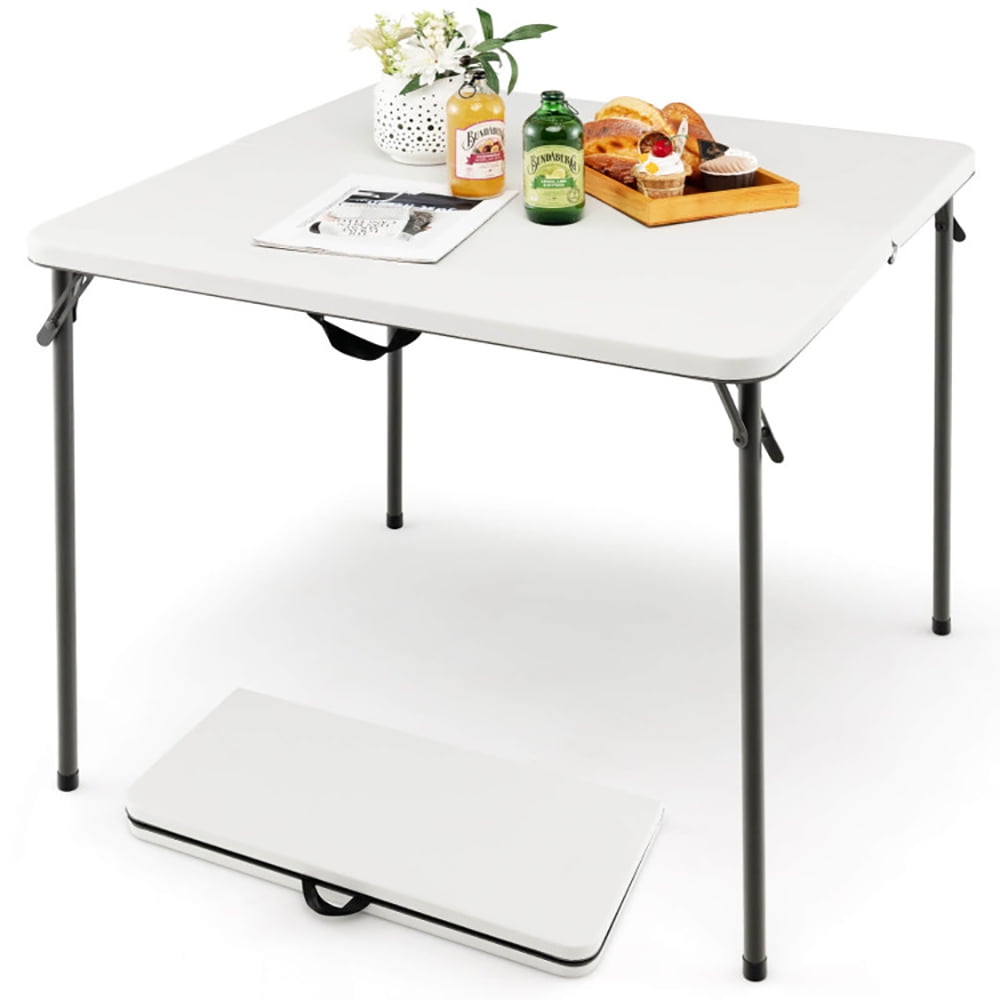 Resenkos Folding Camping Table with All-Weather HDPE Tabletop and Rustproof Steel Frame-White,Folding Dining Table for Patio Pool Park Outdoor