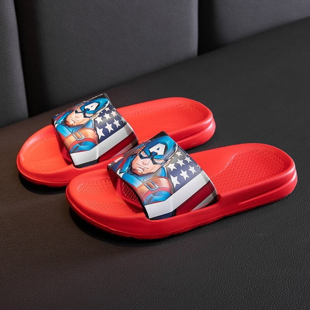 Zapatillas de dibujos animados de Disney para niños, sandalias nuevas de verano para niños, ropa exterior antideslizante, sandalias y zapatillas Capitán América, plantilla de 140 13cm Gao Jinjia LED