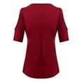 thumbnail image 4 of Red Women's Short Sleeve T-shirt, Womens Summer Tops V Neck Short Sleeve Basic Plain Tee T Shirt,Women's Short sleeve T-shirt 4XL, 4 of 5