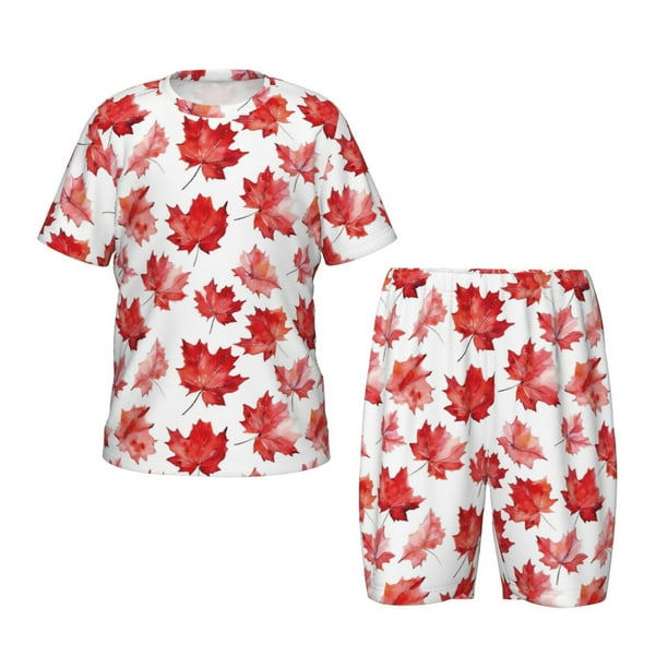 Balery Realistic Maple Leaf Conjunto de Pijama Infantil de Manga Corta con Estampado – Ropa de Dormir de Algodón Suave-Medium