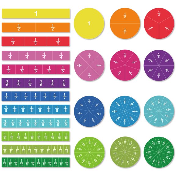 Magnetic Tiles &amp; Circles Fraction Set, 156pcs, 12 Color Coded, Counting &amp; Math Toys