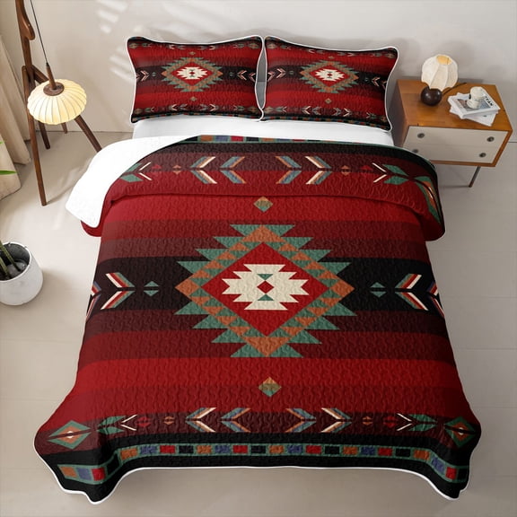 Erosebridal Boho Tribal Arrow Twin Quilt Set for Women Men, Red Brown Tribal Abstract Twin Coverlet Set, 2-Piece