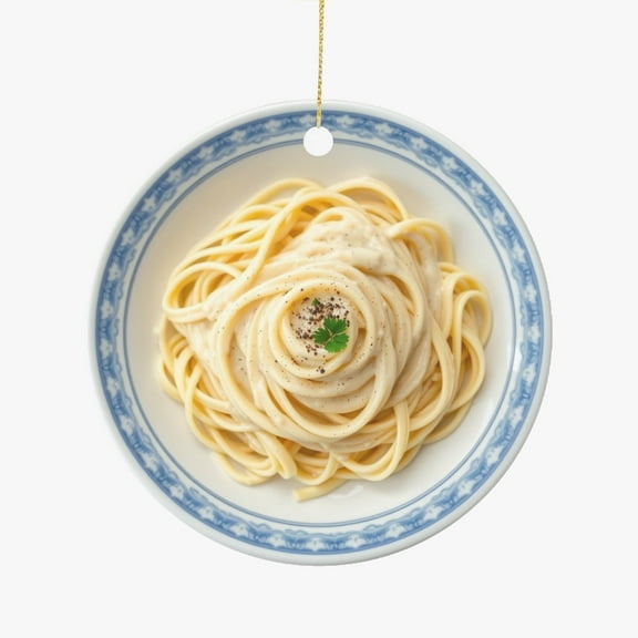Fettuccine in Alfredo Sauce Pasta Noodle Lovers Italian Cuisine Christmas Ornament, Food Foodie Novelty Xmas Tree Gift Accessory Funny Ornaments (Flat Design Printed on Ceramic, NOT 3D)