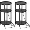 Small Round Side Table with Charging Station - Round Bamboo End Table Compact Sofa Bedside Table for Small Space Easy Assembly for Living Room Bedroom Apartment Natural YLU