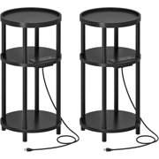 Small Round Side Table with Charging Station - Round Bamboo End Table Compact Sofa Bedside Table for Small Space Easy Assembly for Living Room Bedroom Apartment Natural YLU