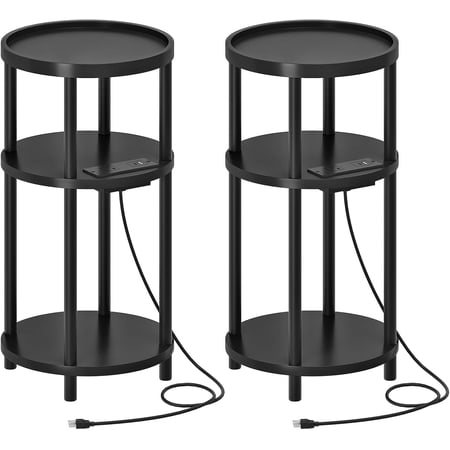 Small Round Side Table with Charging Station - Round Bamboo End Table Compact Sofa Bedside Table for Small Space Easy Assembly for Living Room Bedroom Apartment Natural YLU