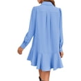 thumbnail image 5 of Long Sleeve Women Casual Button Down Shirt Dress Collared Pleated Swing Mini Dresses, 5 of 6