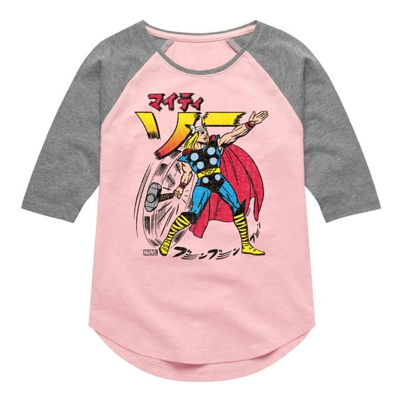 Marvel Thor - Katakana - Toddler and Youth Girls Shirt Tail Raglan