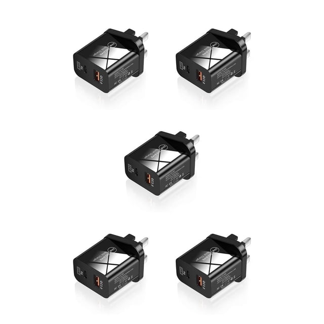 Cargador de teléfono de 20 W Bearachild adaptador de carga de doble puerto Reino Unido enchufe negro tipo 3 5Conjunto