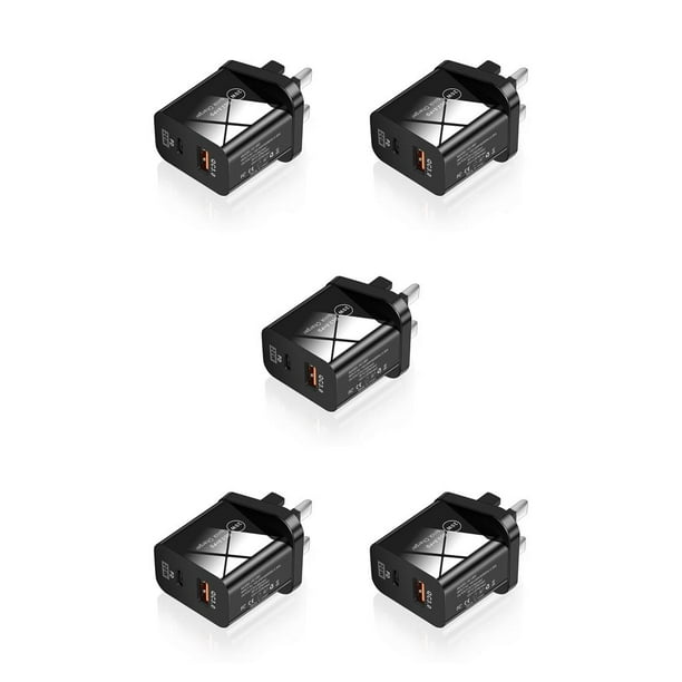 Seitruly de teléfono de 20 W, adaptador de carga de teléfono inteligente de doble puerto de pared, protección de circuito, carga, enchufe Reino Unido enchufe negro tipo 3 5Conjunto