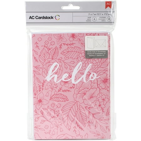 American Crafts Valentine Cards W/Envelopes 5"X7" 8/Pkg-Hello, Pk 3