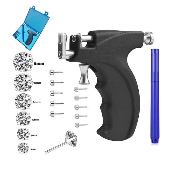 Reusable Ear Piercing Gun Kit Professional Body/Nose/Lip Piercing Set, Includes 6 Pairs Stud Earrings & 10 Gun Studs for Home Use (Black)