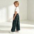 thumbnail image 5 of Girls Plaid Pants with Pockets Casual Baggy Elastic Waist Drawstring Fall Fashion Kids Wide Leg Pants Green 5T, 5 of 5