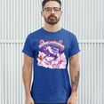 thumbnail image 3 of Tee Hunt Pug Riding a Unicorn in Clouds T-shirt Space Rainbow Trippy Donuts Men's Tee, Blue, Large, 3 of 5